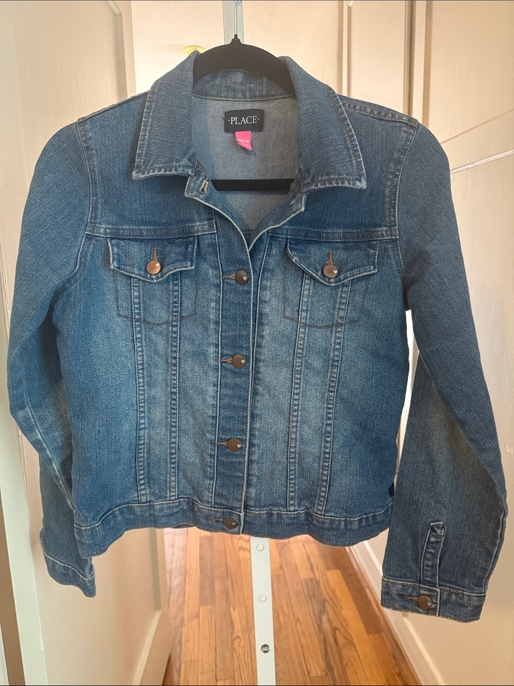 The Children's Place Blue Denim Jacket with Button Front XXL 16